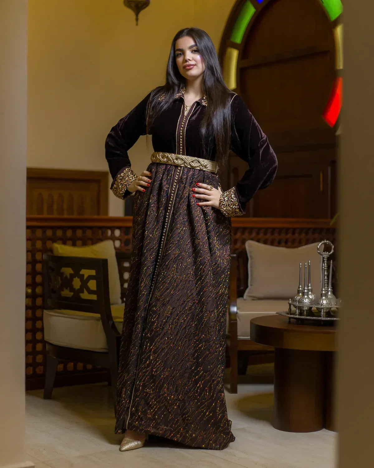 GAZAL Poem - Brown Velvet Moroccan Caftan Dress | Caftanya M GAZAL Poem - Brown Velvet Moroccan Caftan Dress | Caftanya M