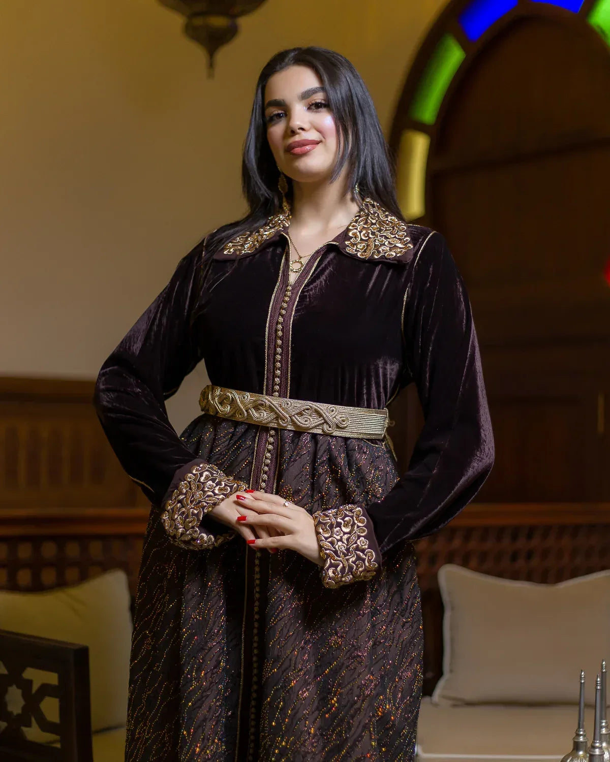 GAZAL Poem - Brown Velvet Moroccan Caftan Dress