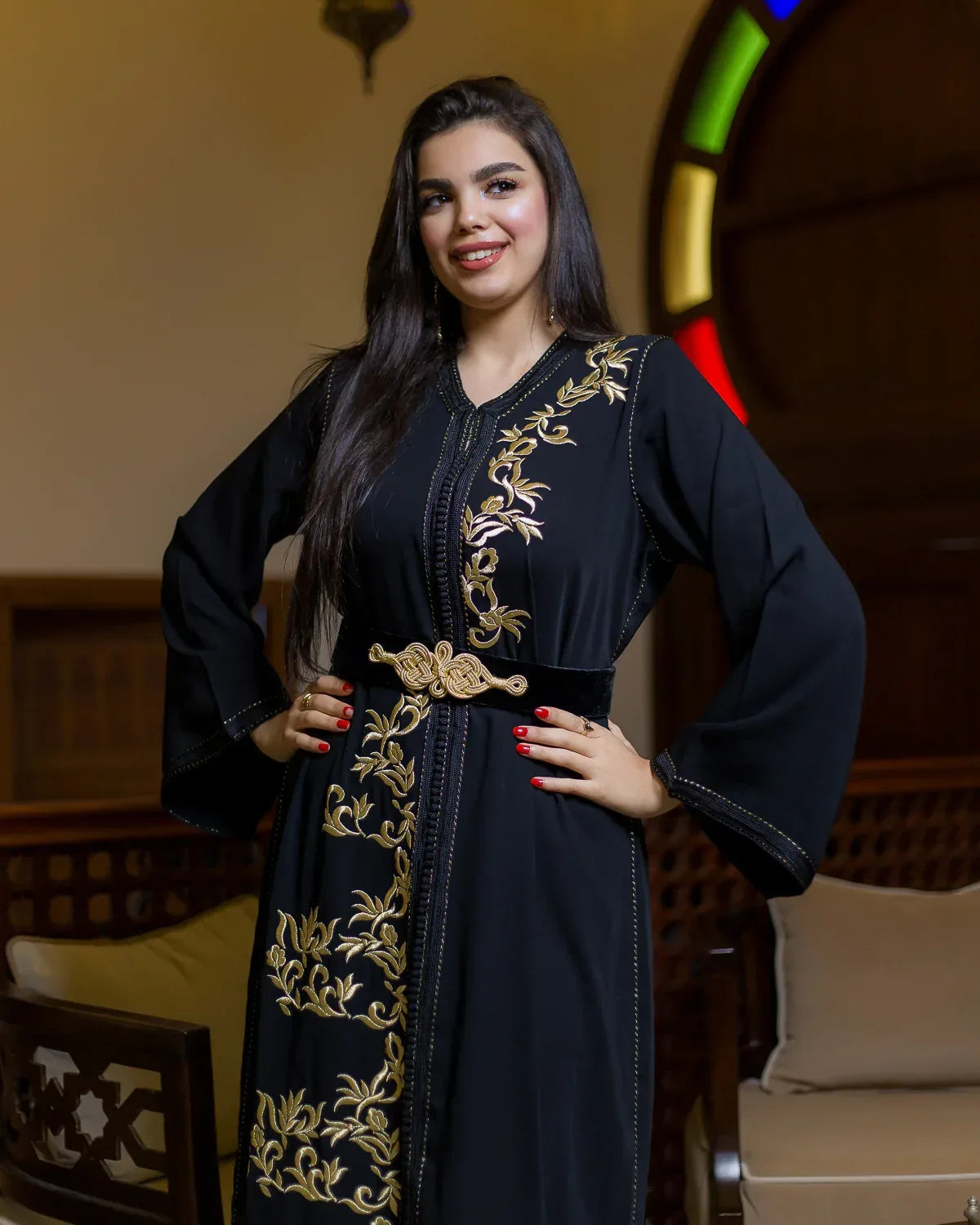 caftan evening dress LAHN Melody - Black Moroccan 2511 Color:Lake Blue Floral beach vacations Womens Sheer Butterfly Print